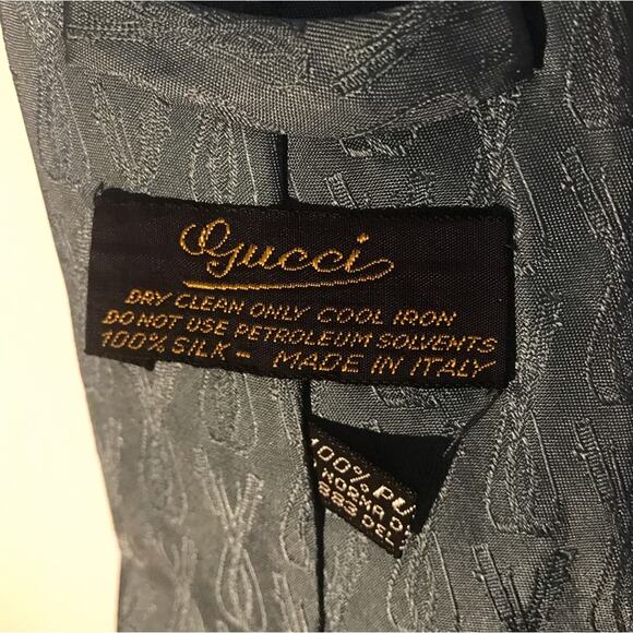 Vintage Gucci 100% silk light blue geometric print tie made in Italy - Picture 3 of 12